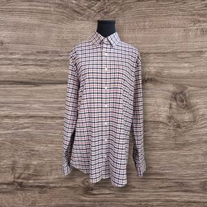 L.L. Bean Men's Slightly Fitted  Plaid Shirt - Blue and Pink Size MED TALL